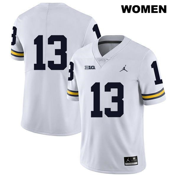Women's NCAA Michigan Wolverines Charles Thomas #13 No Name White Jordan Brand Authentic Stitched Legend Football College Jersey ZB25C60CC